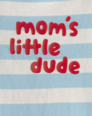Baby Boy 'Mom's Little Dude' Striped Graphic Bodysuit - Blue/Ivory, 