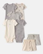 Baby 7-Piece Bodysuits & Shorts Set - Grey/Ivory, image 1 of 11 slides