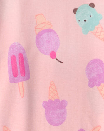 Girls Ice Cream 100% Cotton Short-Sleeve Snug Fit 2-Piece Pajama Set - Pink, 