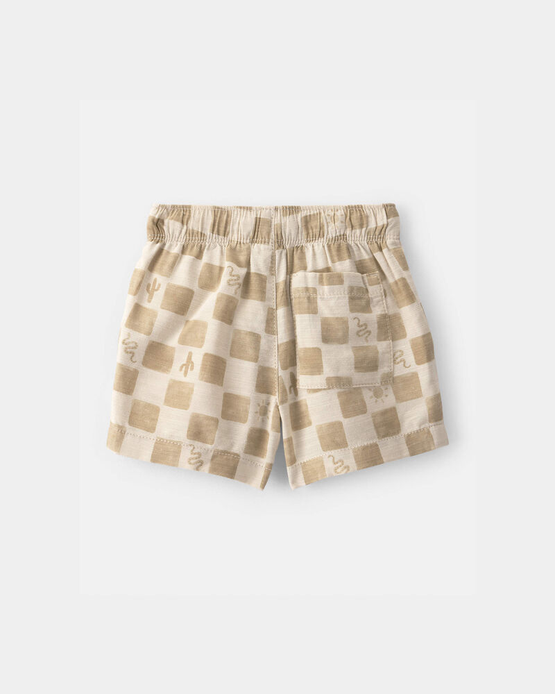 Baby Boy Cactus Checkered Drawstring Shorts - Beige, image 2 of 4 slides