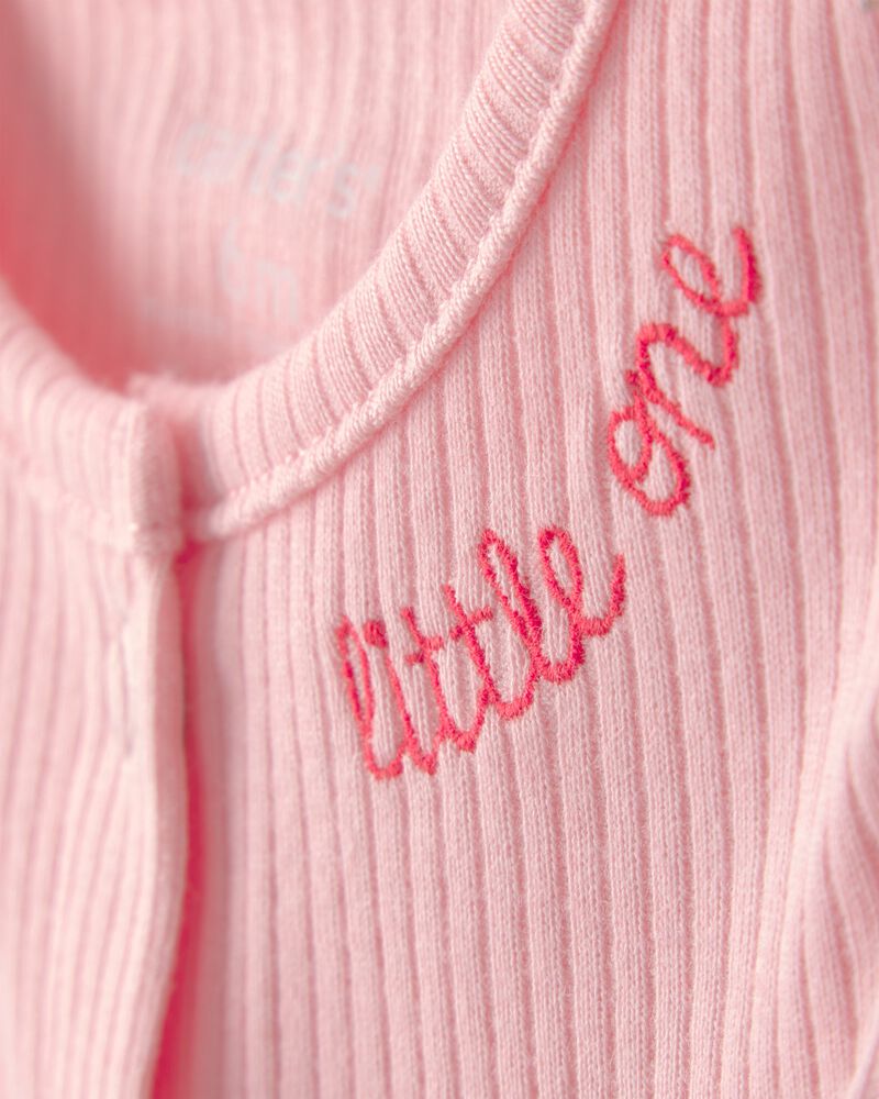 Baby Girl 'Little One' Rib Short-Sleeve Romper - Pink, image 2 of 4 slides