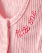 Baby Girl 'Little One' Rib Short-Sleeve Romper - Pink, image 2 of 4 slides