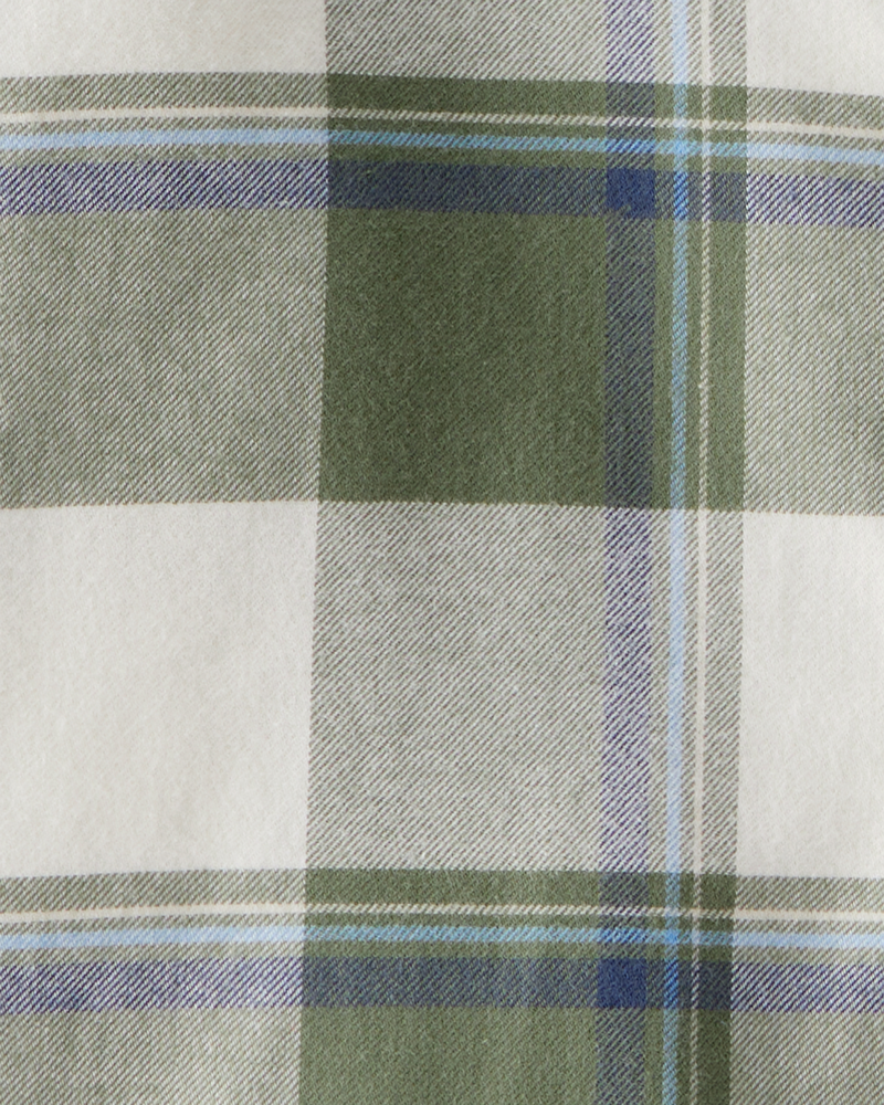 Boys Plaid Layered-Look Button-Down Hooded Tee - Green, image 2 of 3 slides