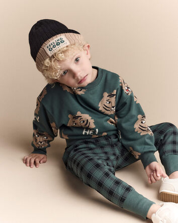 Toddler 'Feeling Good' Reversible Beanie - Black/Tan, 