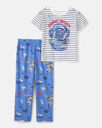 Boys Shark Loose Fit 2-Piece Pajama Set - Blue/Ivory, 