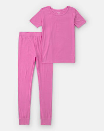 Girls PurelySoft Short-Sleeve Snug Fit 2-Piece Pajama Set - Pink, 