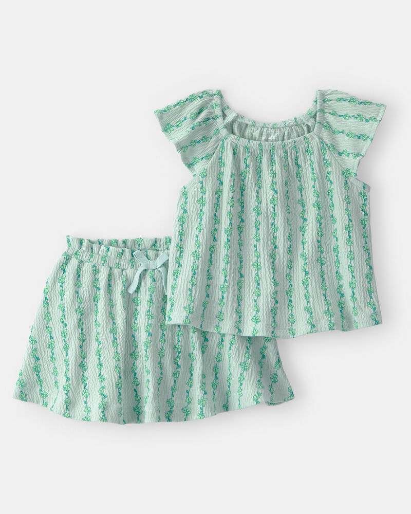 Baby Girl 2-Piece Vine Short-Sleeve Top & Skirt Set - Green, image 1 of 4 slides