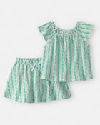 Baby Girl 2-Piece Vine Short-Sleeve Top & Skirt Set - Green, image 1 of 4 slides