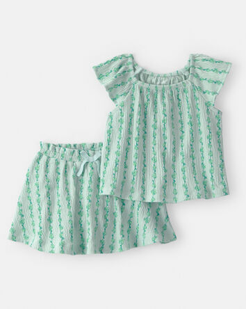 Baby Girl 2-Piece Vine Short-Sleeve Top & Skirt Set - Green, 