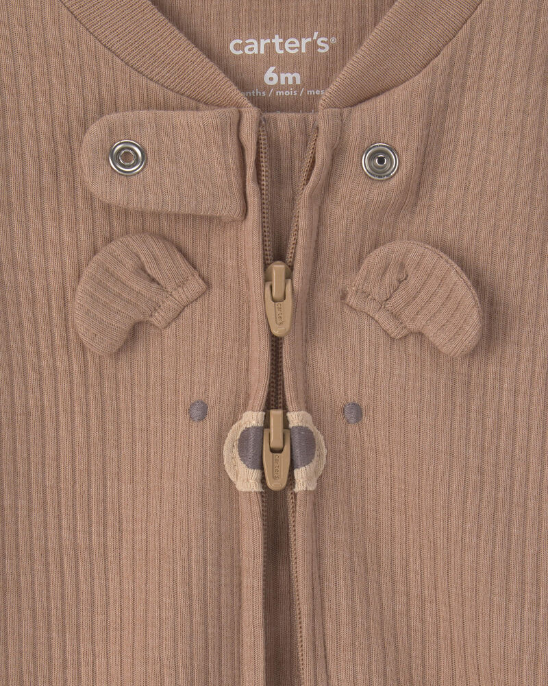 Baby Bear Cotton 2-Way Zip Sleep & Play Pajamas - Brown, image 2 of 4 slides