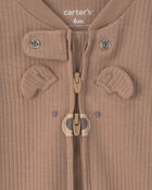 Baby Bear Cotton 2-Way Zip Sleep & Play Pajamas - Brown, image 2 of 4 slides