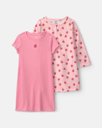 Girls 2-Pack Apple Night Gowns - Pink, 