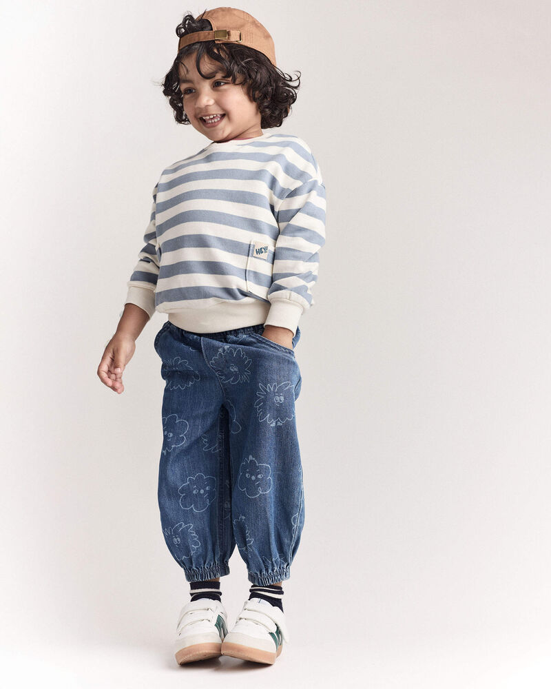 Toddler 'Hey!' Striped Otter Sweatshirt&trade; with Pockets - Blue/Cream, image 3 of 7 slides