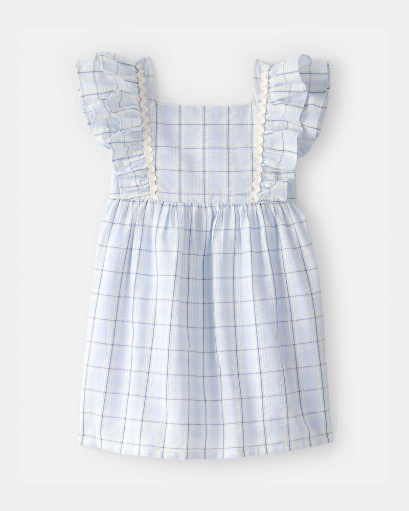 Toddler Girl Plaid Ruffle-Sleeve Dress - Blue/White, image 1 of 6 slides