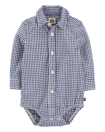 Baby Boy Gingham Print Button-Front Bodysuit, 