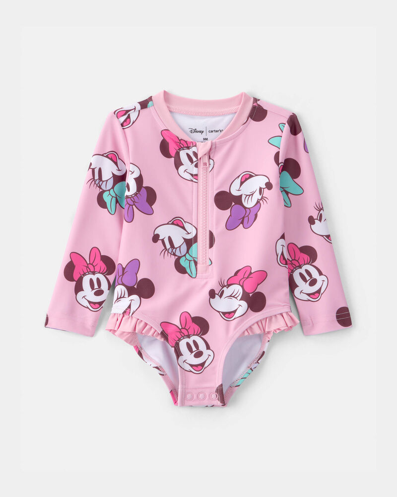 Baby Girl Disney&copy; Minnie Mouse 1-Piece Swimsuit Rashguard - Pink, image 1 of 4 slides