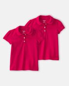 Toddler Girl 2-Pack Uniform Polo Shirts - Red, image 1 of 3 slides