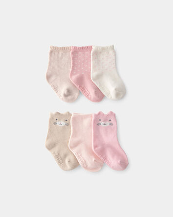 Baby Girl 6-Pack Cat Polka Dots Crew Socks, 