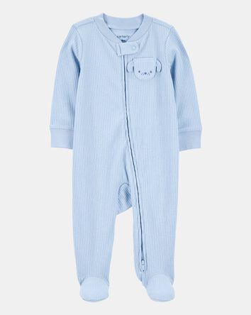Baby Boy Dog Pocket 2-Way Zip Ribbed Sleep & Play Pajamas - Blue, 