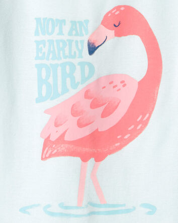Girls Flamingo 100% Cotton Short-Sleeve Snug Fit 4-Piece Pajama Set - Pink/Blue, 