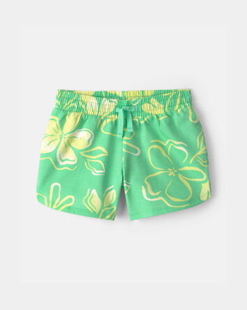 Girls Floral French Terry Shorts - Green, 