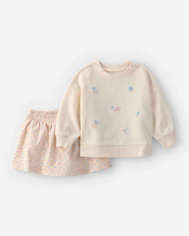 Baby Girl 2-Piece Floral French Terry Top & Skort Set - Cream, image 1 of 6 slides