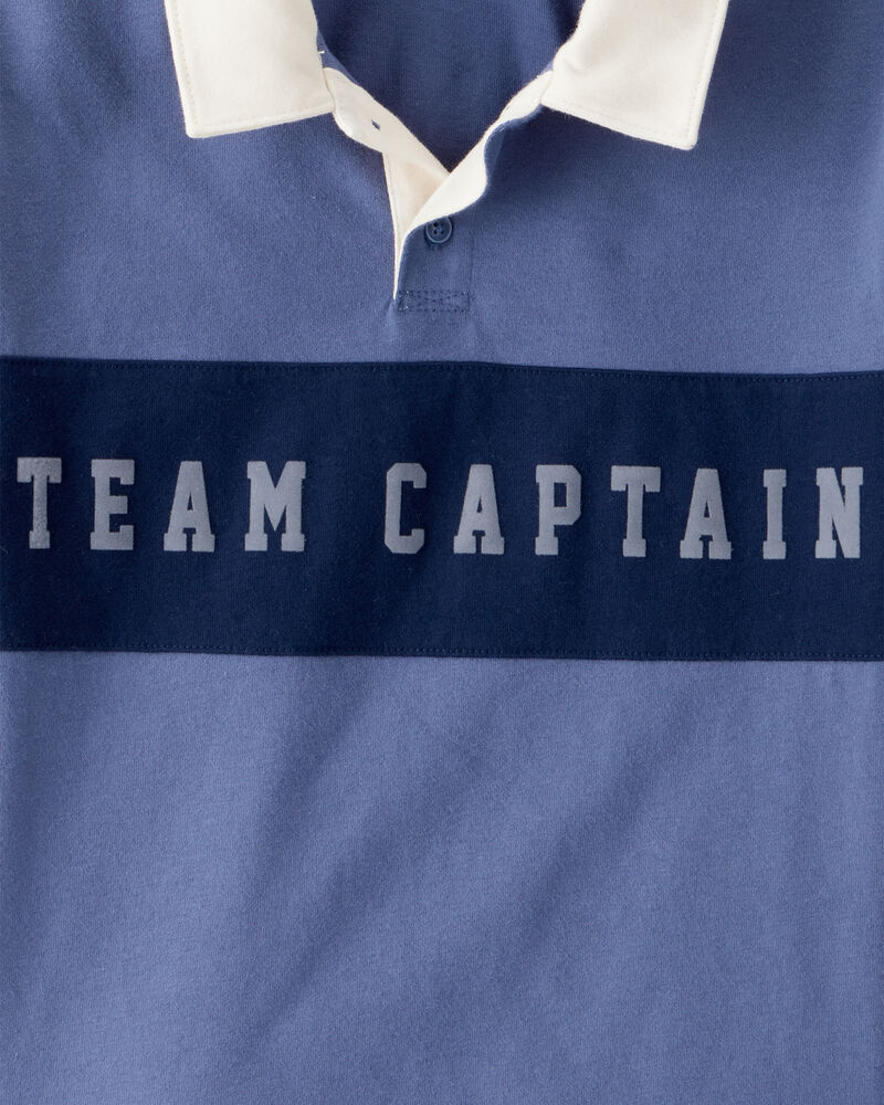 Boys Team Captain Cotton Short-Sleeve Uniform Polo Shirt - Blue, image 2 of 3 slides