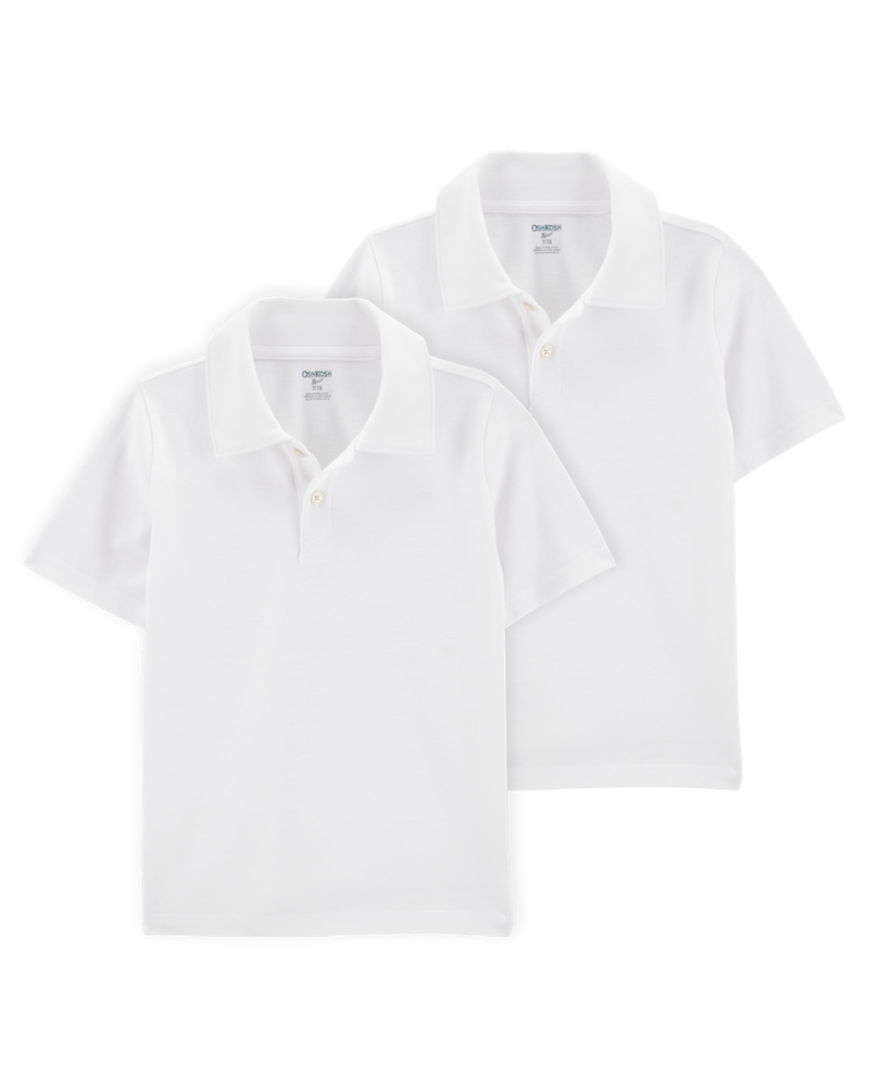 Kid 2-Pack Pique Uniform Polo Shirts - White, image 1 of 5 slides