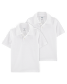 Kid 2-Pack Pique Uniform Polo Shirts - White, image 1 of 5 slides