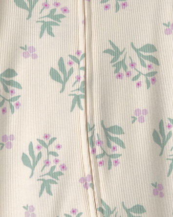 Baby Girl Floral Cotton 2-Way Zip Sleep & Play Pajamas - Ivory, 
