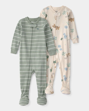Toddler 2-Pack Dinosaur Snug Fit 1-Piece Pajama - Green/Cream, 