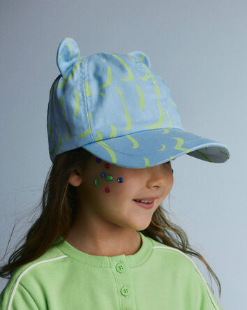 Toddler Baseball Hat with Ears in Abstract Print - Blue, 