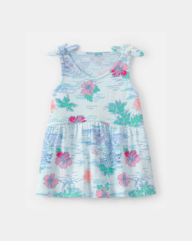Girls Tropical Crinkle Tank Top - Blue, image 1 of 3 slides