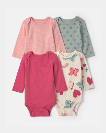 Baby Girl 4-Pack Heart Butterfly Long-Sleeve Bodysuits, 