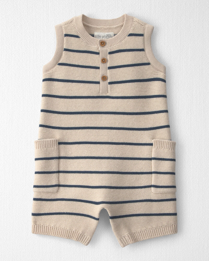 Baby Organic Cotton Knit Romper in Stripes, image 1 of 6 slides