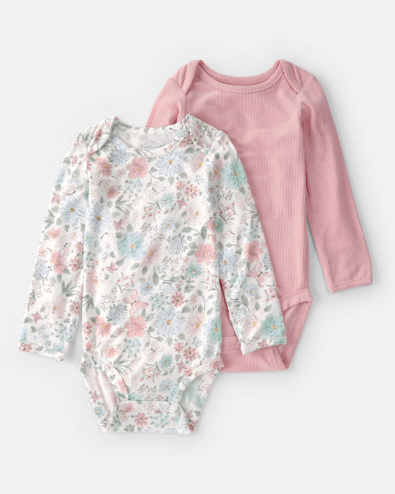 Baby Girl 2-Pack Butterfly Garden PurelySoft Multipack Bodysuits - Pink/Ivory, image 1 of 7 slides