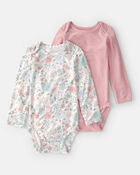 Baby Girl 2-Pack Butterfly Garden PurelySoft Multipack Bodysuits - Pink/Ivory, image 1 of 7 slides