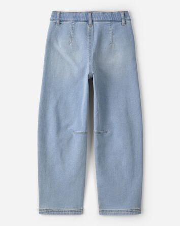 Girls Light Wash Denim Barrel Jeans - Blue, 