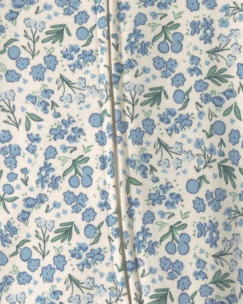 Baby Girl Floral 100% Cotton 2-Way Zip Sleep & Play Pajamas - Blue/Ivory, 