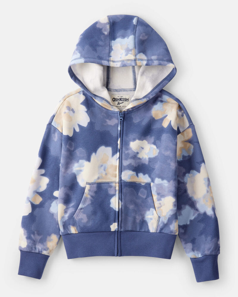 Girls DayDream Fleece Floral Hooded Zip-Up Jacket - Blue, image 1 of 3 slides