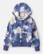 Girls DayDream Fleece Floral Hooded Zip-Up Jacket - Blue, image 1 of 3 slides