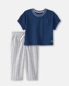 Baby Boy 2-Piece French Terry Pocket T-Shirt & Striped Pants Set - Navy/Grey, image 1 of 7 slides
