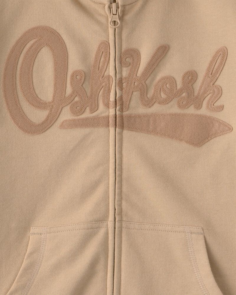 Kids OshKosh Logo Zip-Up Hoodie - Beige, image 3 of 4 slides