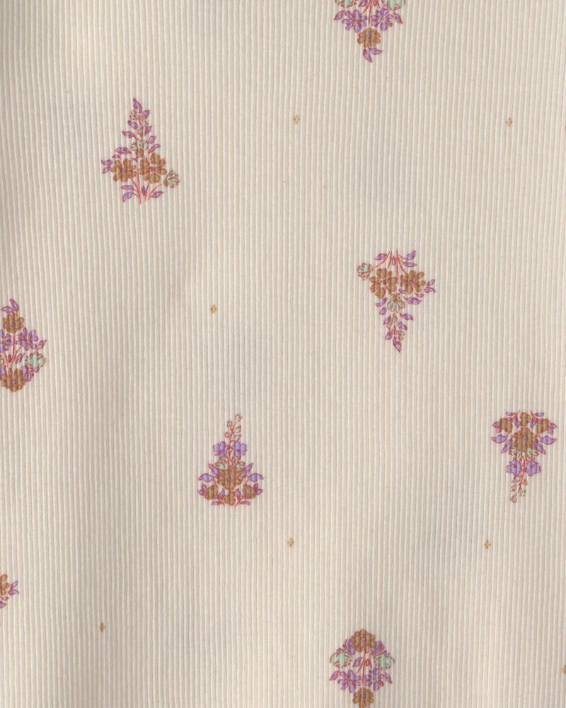 Girls Floral Ribbed Top - Cream, image 2 of 3 slides
