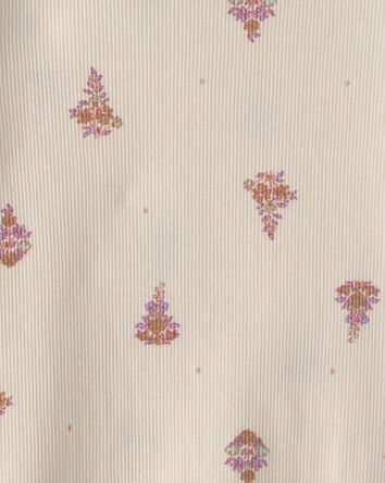 Girls Floral Ribbed Top - Cream, 