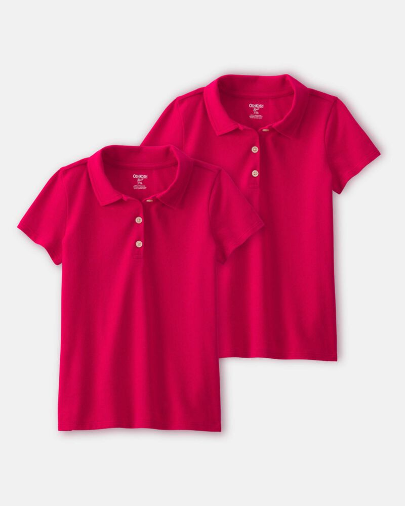 Girls 2-Pack Uniform Piqu&eacute; Polo Shirts - Red, image 1 of 3 slides