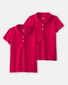 Girls 2-Pack Uniform Piqu&eacute; Polo Shirts - Red, image 1 of 3 slides