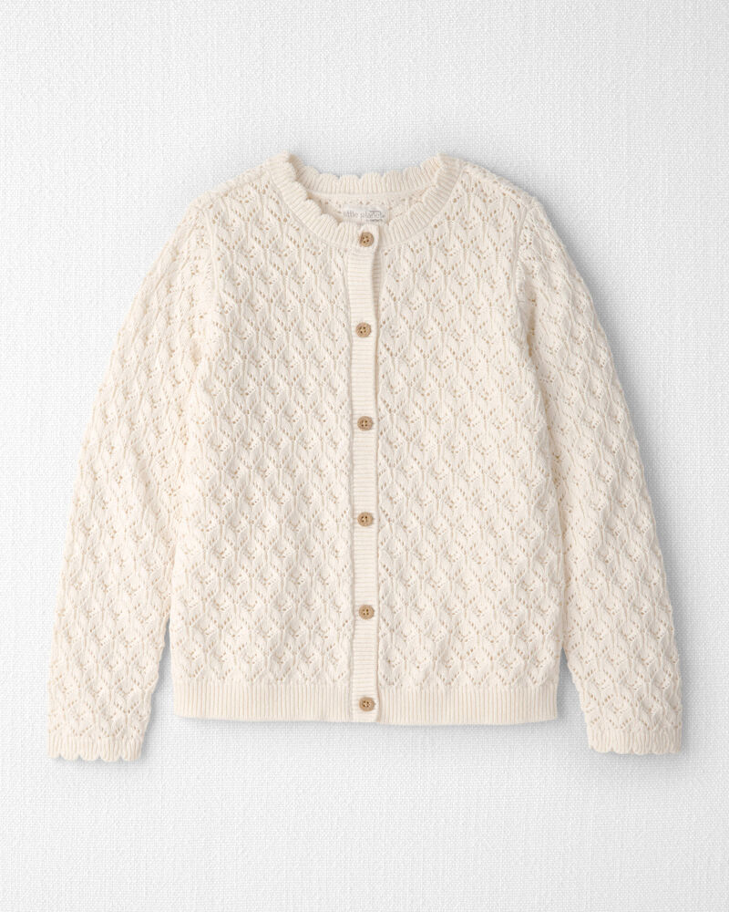 Girls Organic Cotton Pointelle Sweater Cardigan, image 1 of 4 slides