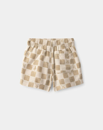 Baby Boy Cactus Checkered Drawstring Shorts - Beige, 