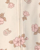 Baby Girl 2-Pack Floral Striped 100% Cotton 2-Way Zip Sleep & Play Pajamas - Pink/Ivory, image 3 of 5 slides